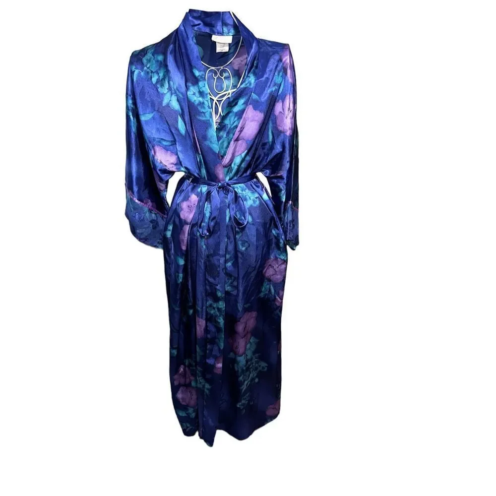 Beautiful VINTAGE purple floral CALIFORNIA DYNASTY FLORAL VINTAGE ROBE with BELT